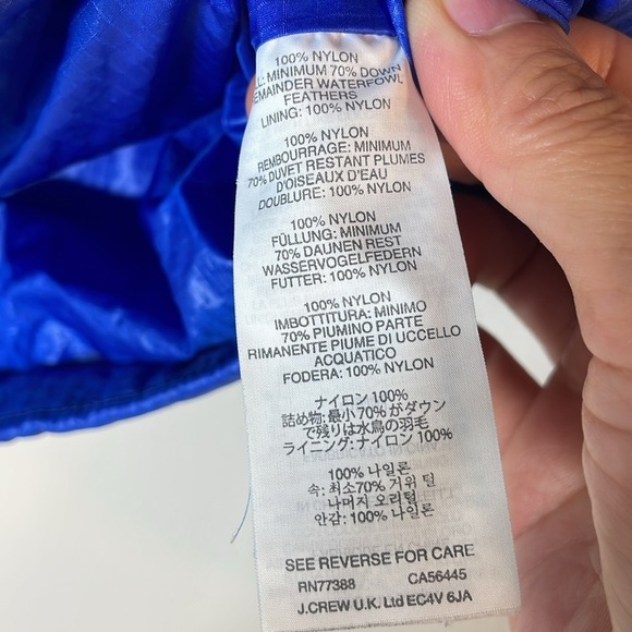 J. Crew Lightweight Royal Blue DOWN Puffer Quilted Jacket. XXS. - Picture 7 of 12